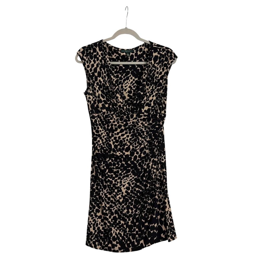 Lauren Ralph Lauren Leopard Animal Print V Neck Mini Wrap Dress Size 6